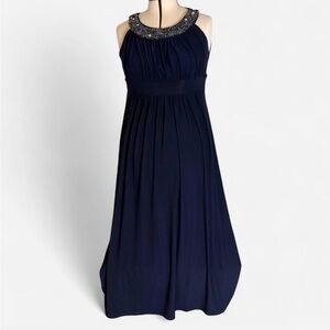 Haani Navy Maxi Dress with Embellished Neckline